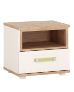 4Kids 1 Drawer Bedside Cabinet - Light Oak and White High Gloss Lemon Handles