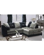 SERENE Crushed Velvet 4 Seater L Shaped - Right Hand Facing Corner Sofa - Black and Silver