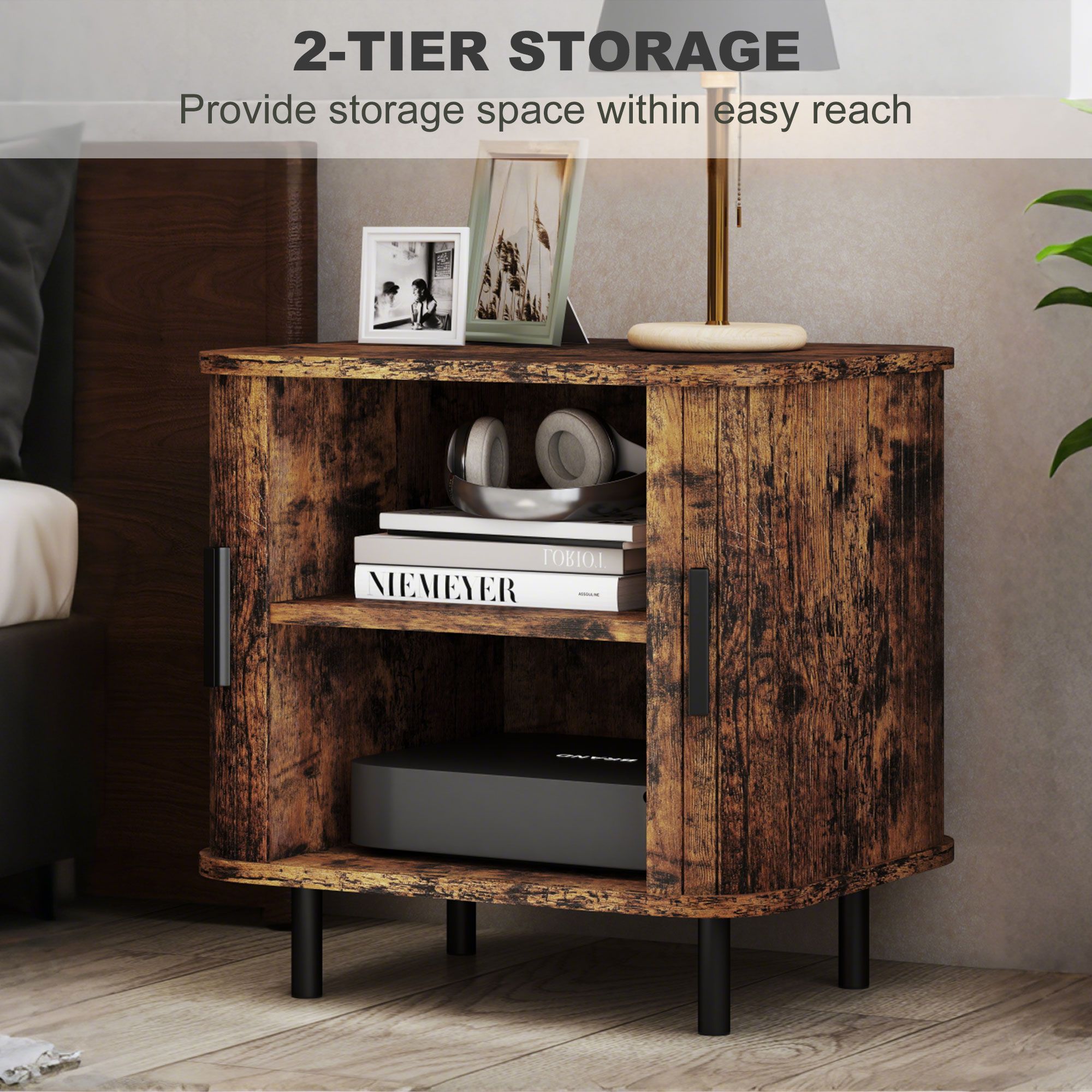 HERON Bedside Table Nordic Side Table Roller Shutter Sliding Doors ...