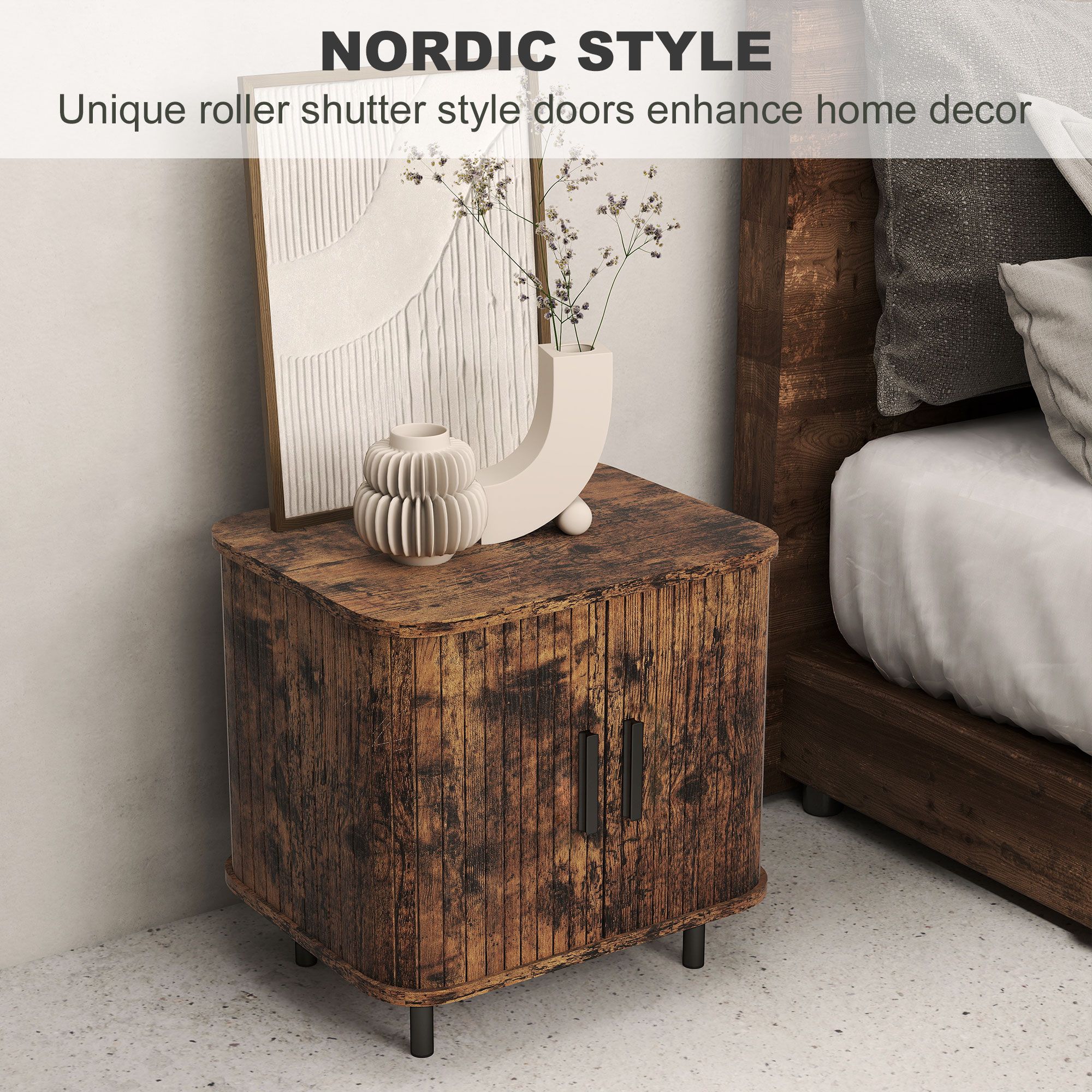 HERON Bedside Table Nordic Side Table Roller Shutter Sliding Doors ...
