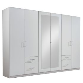 Flock 6 Door 4 Drawer Mirrored Wardrobe - White