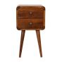 Nordic Style Legs 2 Drawers Curved Bedside Table - Chestnut