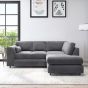 DELANO Plush Velvet 4 Seater L Shaped Fullback Corner Sofa - Dark Grey, Right Hand Facing