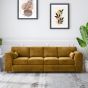 DELANO Plush Velvet 4 Seater Fullback Sofa - Mustard