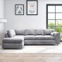 DELANO Plush Velvet Large 5 Seater L Shaped Fullback Corner Sofa - Light Grey, Left Hand Facing