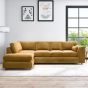 DELANO Plush Velvet Large 5 Seater L Shaped Fullback Corner Sofa - Mustard