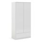 Naia Wardrobe with 2 Doors + 1 Drawer in White High Gloss - White High Gloss