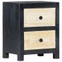 Hand Carved Bedside Cabinet Grey 40x30x50cm Solid Mango Wood