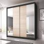 Malta-36 Sliding Mirror Door Wardrobe 233cm - Black Matt