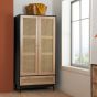 Croxley 2 Door Rattan Design Wardrobe with Drawer - Black