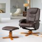 Armchair - REVOLUX Leather Swivel Recliner Chair with Stool - Brown