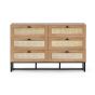 Oak Finish Rattan Chest of Drawers - PETERLEE Large Chest 6 Drawers Double Chest