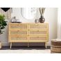 Oak Finish Rattan Chest of Drawers - PADOVA Large Chest 6 Drawers