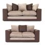 DYLAN Faux Leather and Chenille Fabric 3 and 2 Seater Scatterback Sofa Set - Brown and Beige