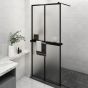 Walk-in Shower Wall with Shelf Black 90x195cm ESG Glass and Aluminium