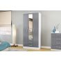 Lynx 3 Door 2 Drawer Mirrored Wardrobe - White and Grey