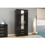Lynx 3 Door 2 Drawer Mirrored Wardrobe - Black