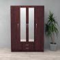 Rome 4 Door Wardrobe Mirrored with 2 Drawers - Dark Cherry