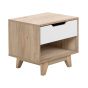 1 Drawer Bedside Table Light Wood with White