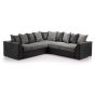 BRANDON Jumbo Cord Large 5 Seater L Shaped Scatterback Corner Sofa - Black and Grey