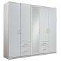 Flock 5 Door 4 Drawer Large Mirrored Wardrobe - White