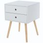Scandia 2 Drawer with Wood Legs Bedside Cabinet - White