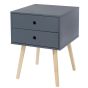 Scandia 2 Drawer with Wood Legs Bedside Cabinet - Blue