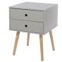 Scandia 2 Drawer with Wood Legs Bedside Cabinet - Grey