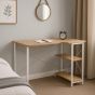 VANTORA Computer Desk L-Shaped Office Workstation with Shelves - Light Oak and White