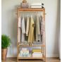 ALVERIX Clothes Rail Bamboo Rack with Top Shelf, Shoe Storage and 10 Hooks - Natural