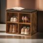 ULVERIS Shoe Storage Bench with Adjustable Shelves and Cushion Seat - Rustic Brown