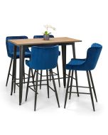 Luxe Upholstered Black Painted Legs Velvet Bar Stool - Blue