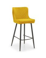 Luxe Upholstered Black Painted Legs Velvet Bar Stool - Mustard