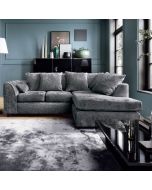 Gilliver Crushed Chenille Corner Sofa - Right Arm Dark Grey