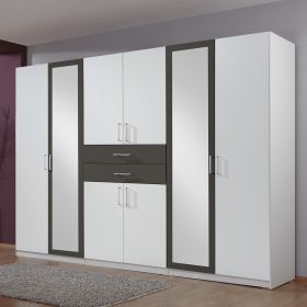 Dakar 6 Door Mirrored Wardrobe - White And Graphite