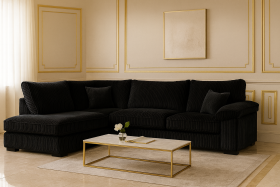 Corner Sofa - LARGE CORDURA Full Back Jumbo Cord Left Hand Black