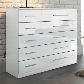 TORBAY White Chest of Drawers - Large-sized, 10 Drawers, Double