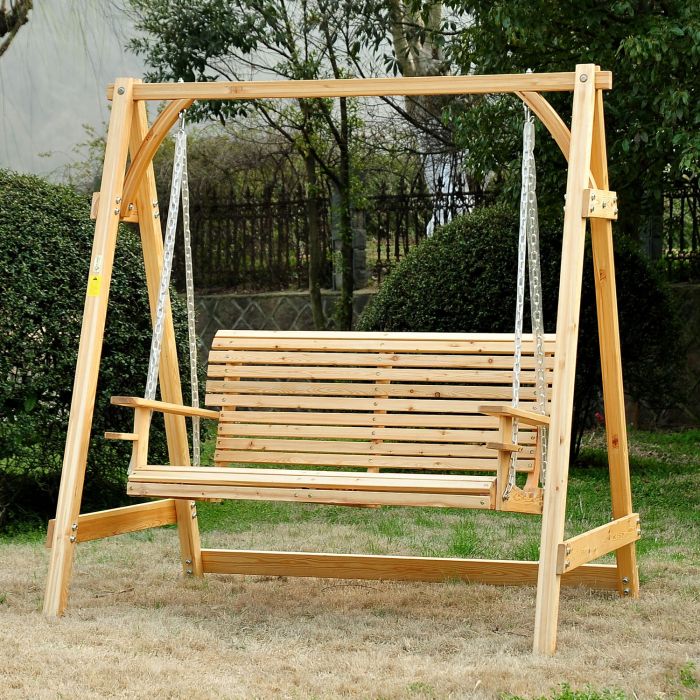 2-Seat Larch Wood Swing Hammock Bench