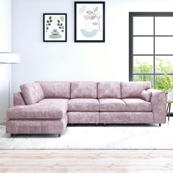 LORVANI Fabric Large 5 Seater L Shaped Fullback Corner Sofa - Pink, Left Hand Facing