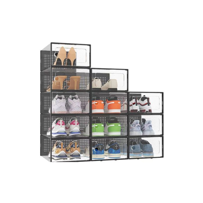 VIRANO 12 Pcs Small Stackable Plastic Shoe Storage Box - Black
