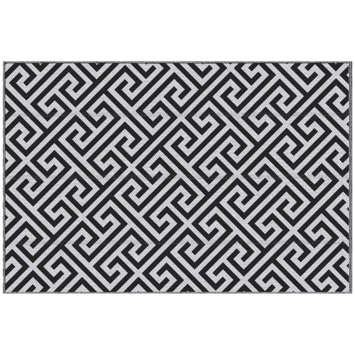 152 x 243 cm(5x 8ft) Outdoor Rug Reversible Mat Plastic Straw Rug Portable RV Camping Mat for Garden Deck Picnic Indoor, Black & White
