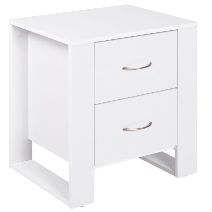 Bedside Table - PERTH 2 Drawer Nightstand White 48cm