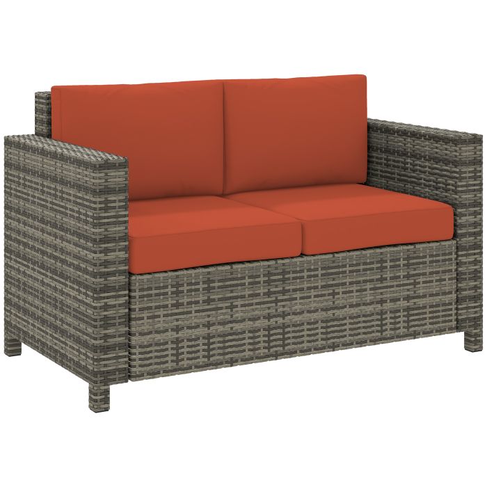 SUNVISTA Rattan Sofa, 2 Seater Garden Furniture with Soft Padded Cushion and Armrests, Wicker Garden Loveseat for Patio, Grey