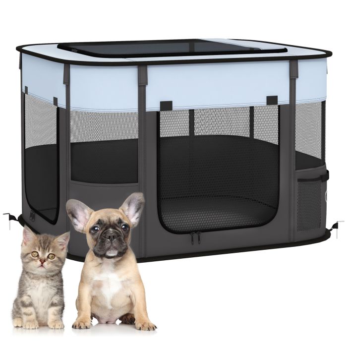 Shelley Oxford Fabric Foldable Dog Pen with Storage Bag 45H x 74L x 60Wcm - Grey