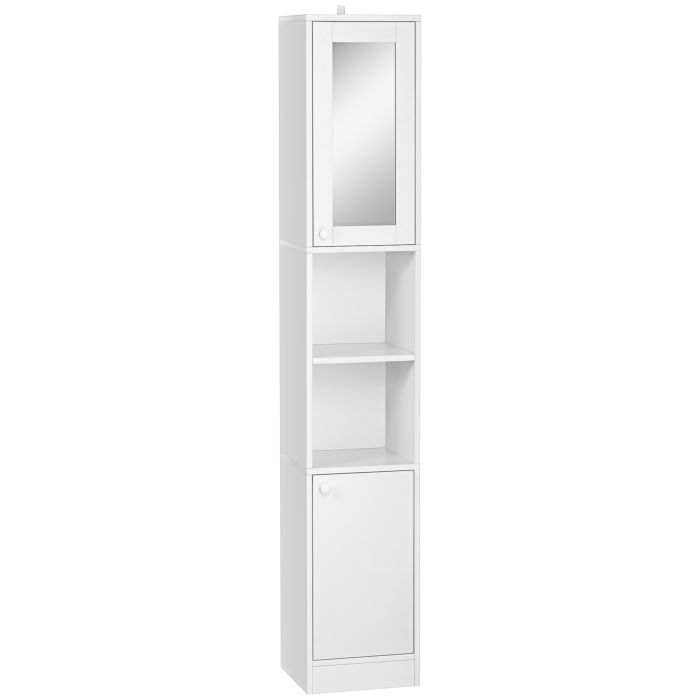 Tall Bathroom Storage Cabinet with Mirror, Narrow Freestanding Floor Cabinet with Adjustable Shelves