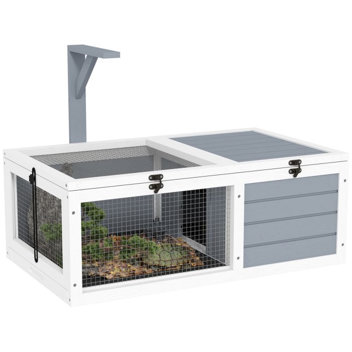 PAWSTER Wooden Tortoise Enclosure, Tortoise House w/ Lamp Holder, for Outdoor & Indoor - Light Grey