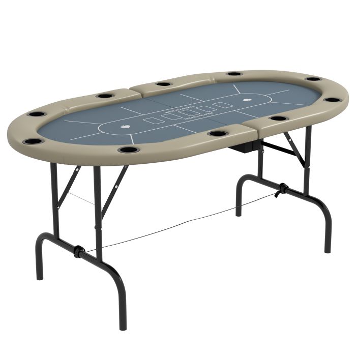 McAlpin 10 Player Folding Poker Table with Cup Holders - Brown Blue