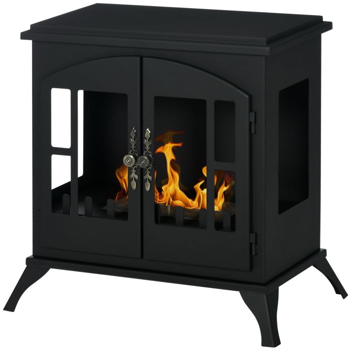 Freestanding Ethanol Fireplace Stove, Bioethanol Fire with Stainless Steel Flame Snuffer - Black