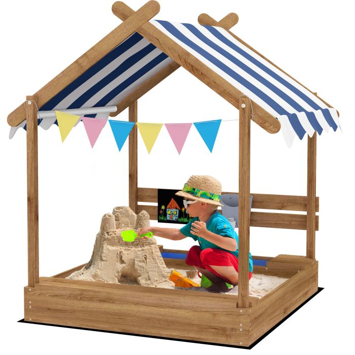 Wooden Sandbox with Canopy House Design Brown