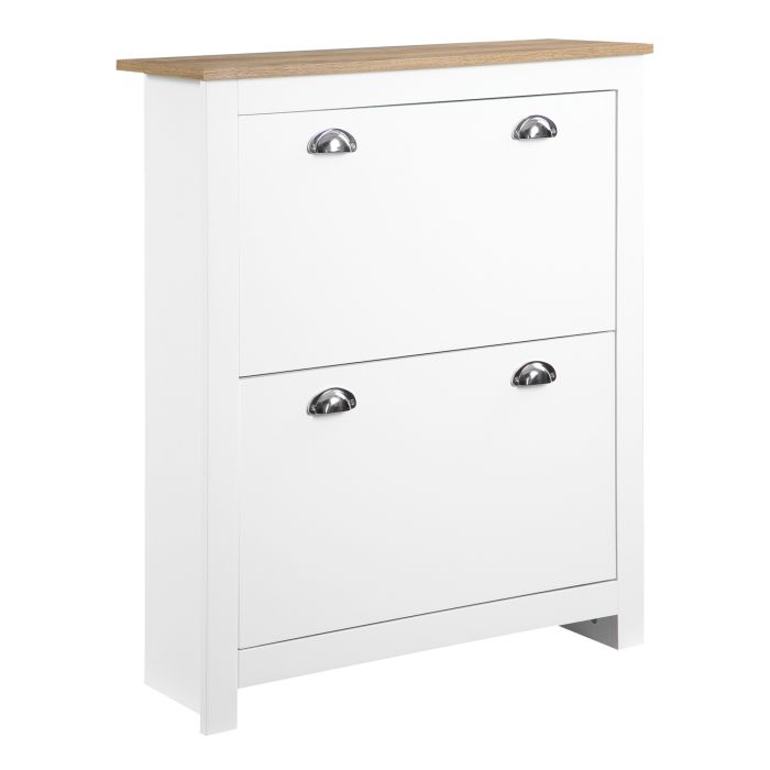 SOLEVA 2 Drawer Shoe Cabinet Flip Doors Adjustable Shelf for 12 Pairs - White